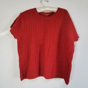 Sundance Lambswool Angora Rabbit Hair Cable Knit Short Sleeve Sweater XL Red